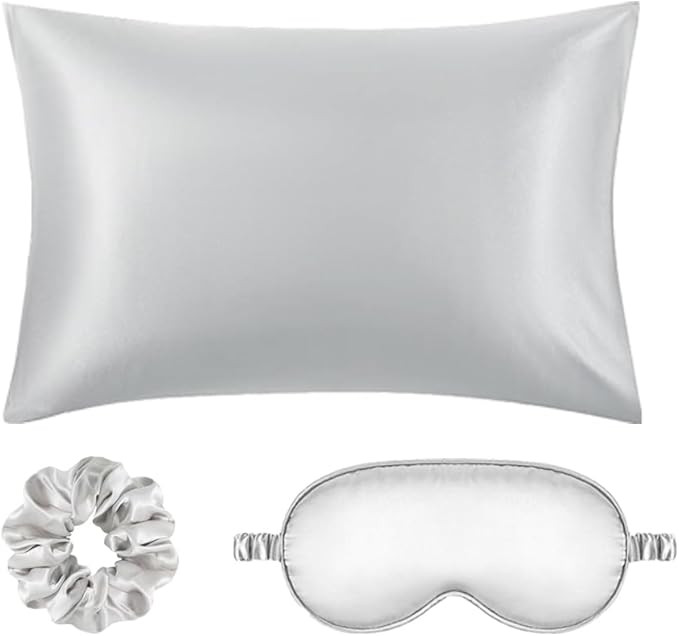 Silky Satin Pillow Eye Mask 3-Piece Set 20"x30" Satin Pillow Case Eye Mask Scrunchies Blind Fold ... | Amazon (US)