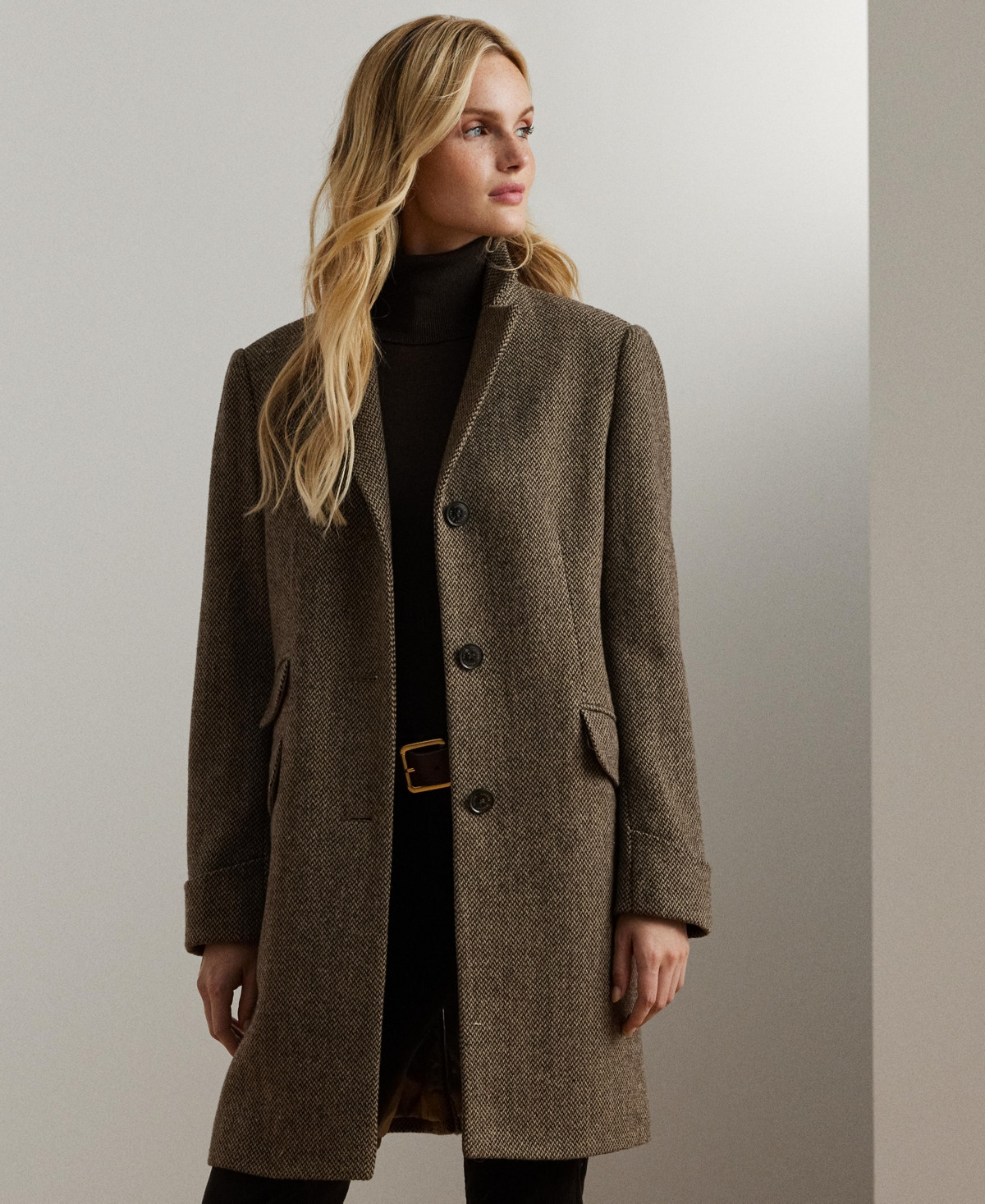 Lauren Ralph Lauren Petite Notched-Collar Walker Coat - Brown Twill | Macy's