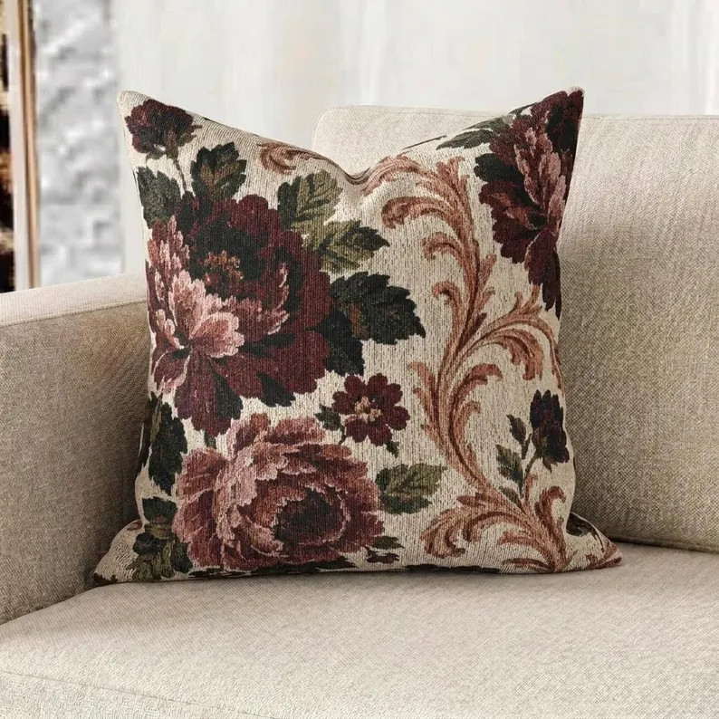 Vintage Baroque Floral Print Woven Pillow 17" X 18" | Cottagecore Decorative Pillow - Etsy | Etsy (Global)
