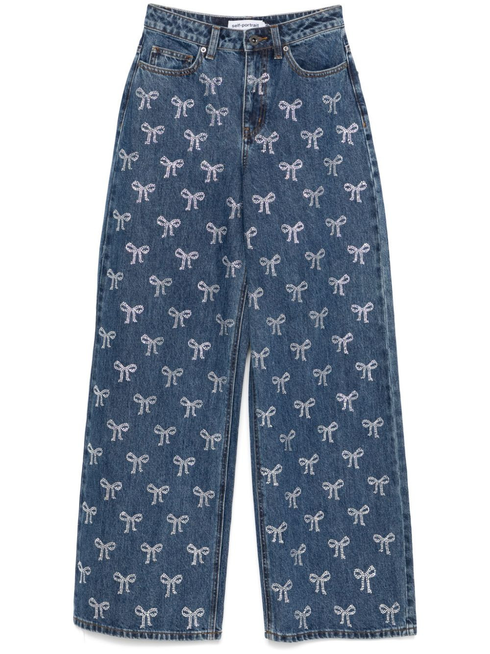 Self-Portrait Rhinestone Bow jeans - Blue | Farfetch Global