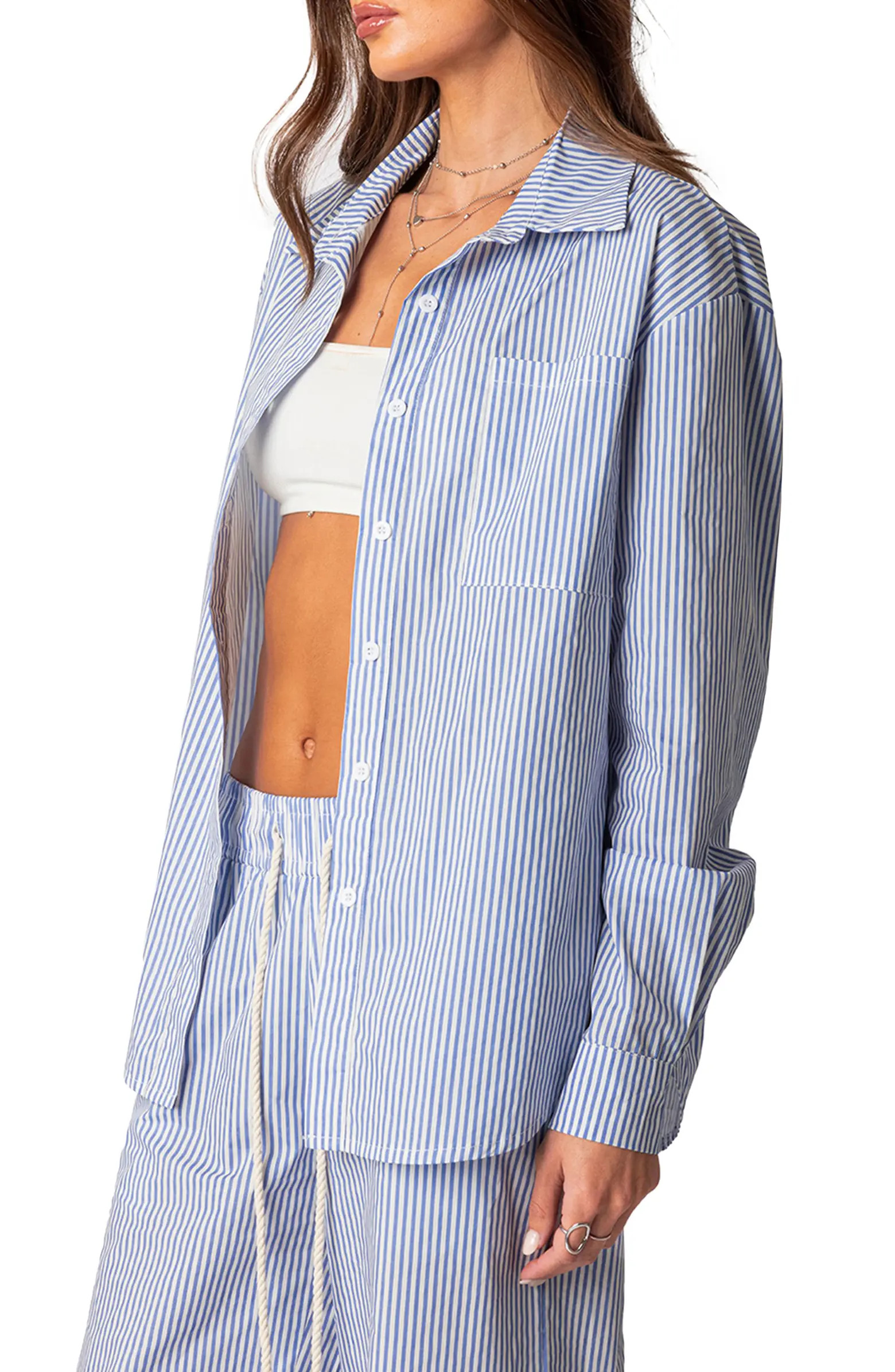 Oversize Pinstripe Cotton Button-Up Shirt | Nordstrom