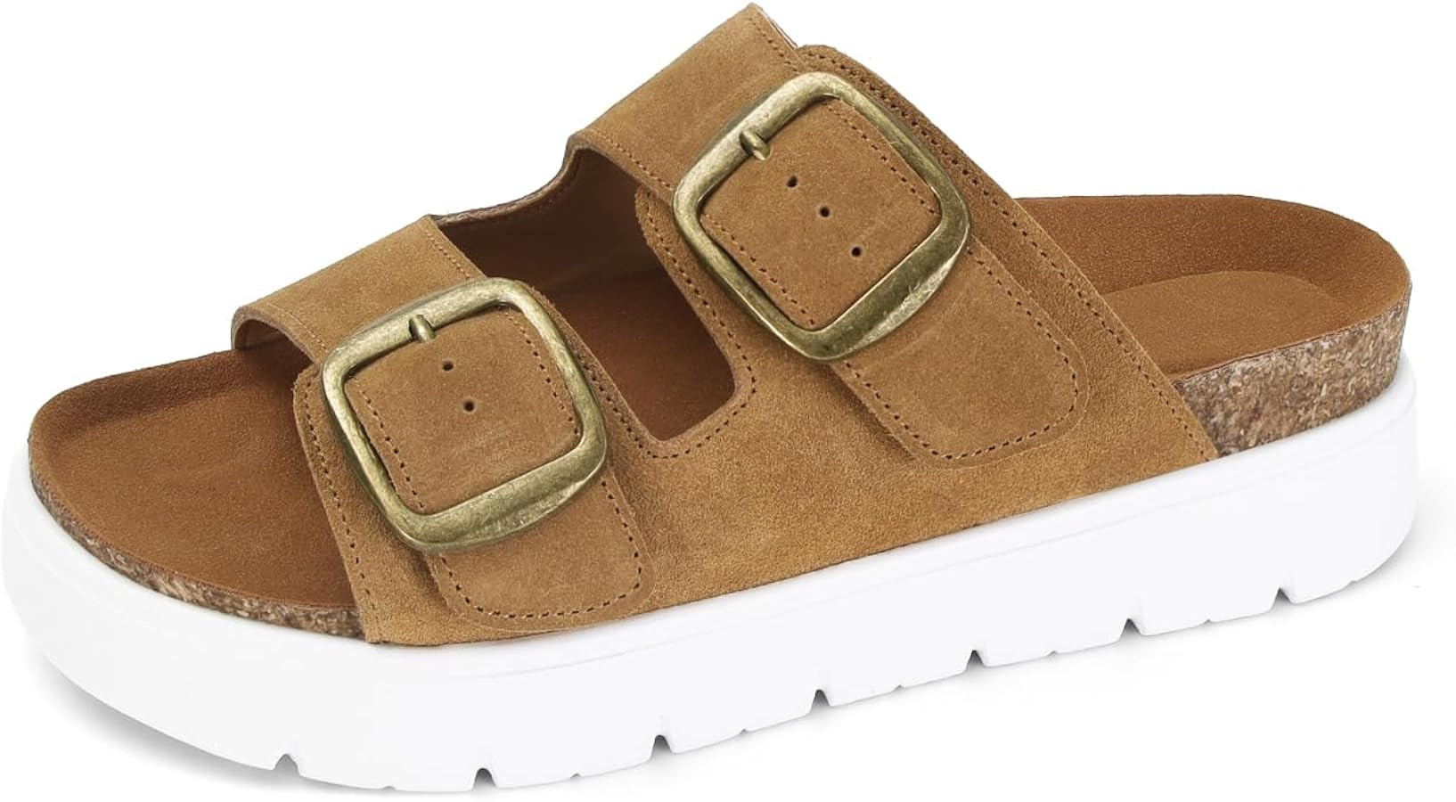 Genuine Leather Platform Sandals for Women Comfortable Summer Beach Slides Sandals with Double Ad... | Amazon (US)