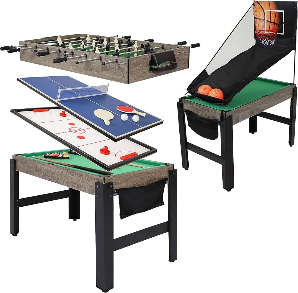Sunnydaze 45-Inch 5-in-1 Multi-Game Table - Billiards, Air Hockey, Foosball, Ping Pong, and Baske... | Amazon (US)