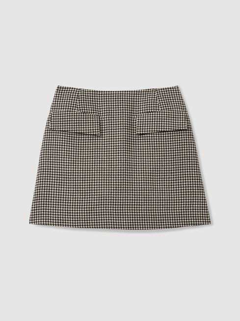 Minnie Black/White Wool Dogtooth Mini Skirt | Reiss UK