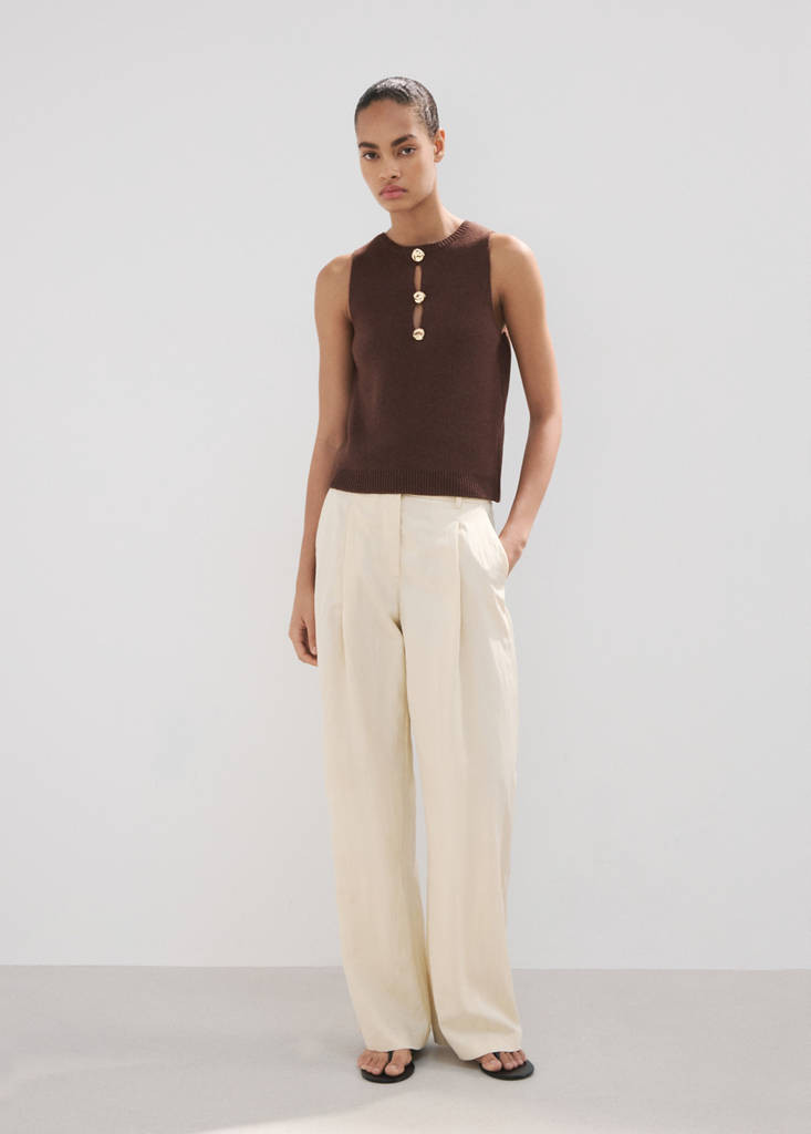 Beaded detail knitted top brown - Women - M - MANGO | MANGO (UK)