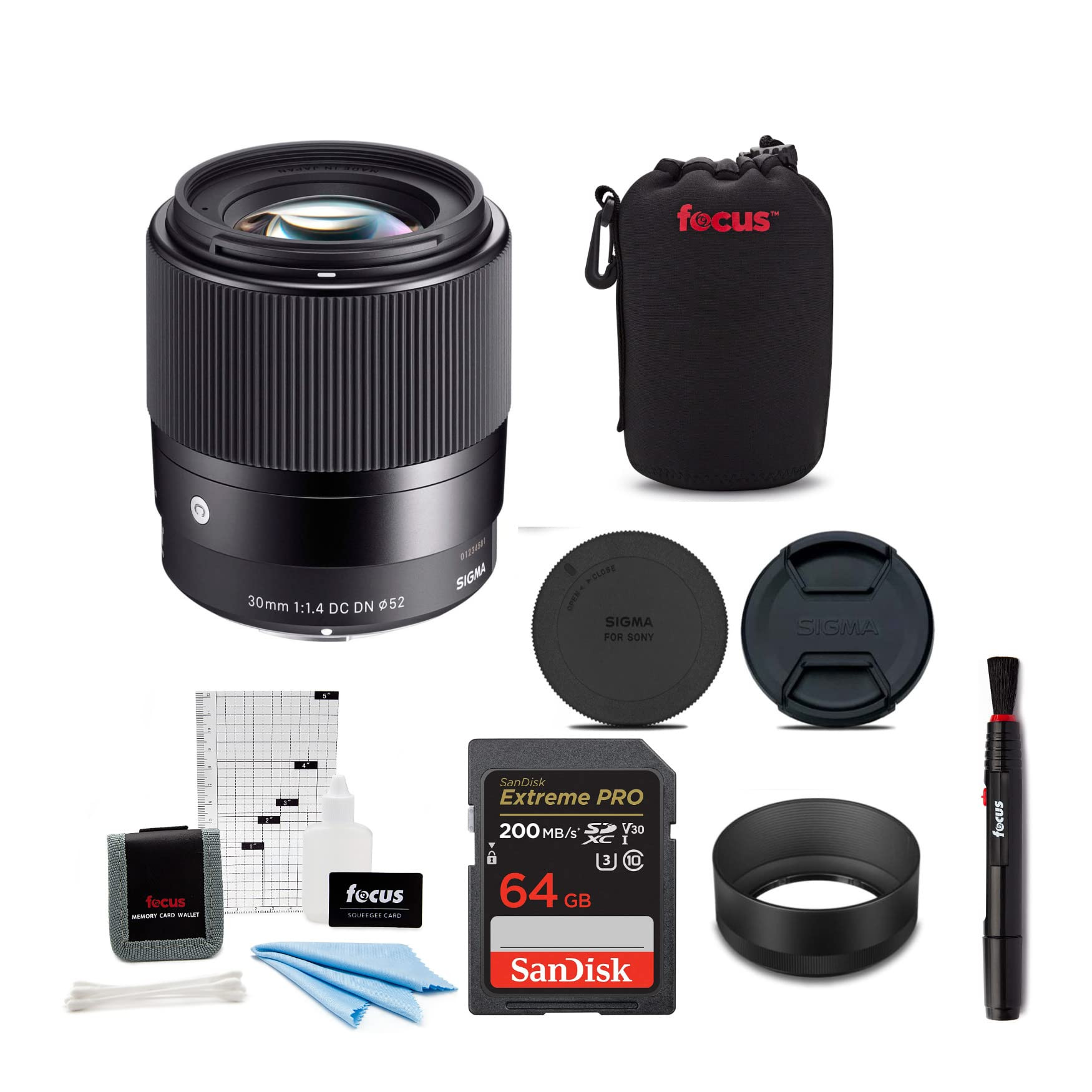 Sigma 30mm f/1.4 DC DN Contemporary Prime Lens for Sony E-Mount w/ 64GB Extreme PRO Bundle | Amazon (US)