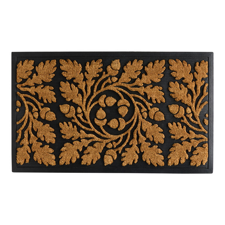 Natural and Black Acorn Botanical Tufted Coir and Rubber Doormat | World Market