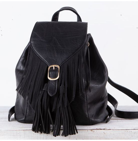 Black Fringe Faux Leather Bucket Backpack | Rod's Western Palace/ Country Grace