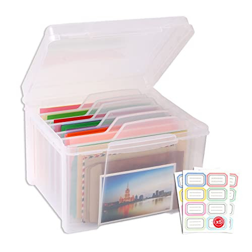 KILONEFE Greeting Card Storage & Organizer Box with 6 Adjustable Dividers for Holiday Birthday Photos, Crafts, Scrapbook, Paper, Stickers, Envelopes and More, Plastic Box of Card (New Version) | Amazon (US)