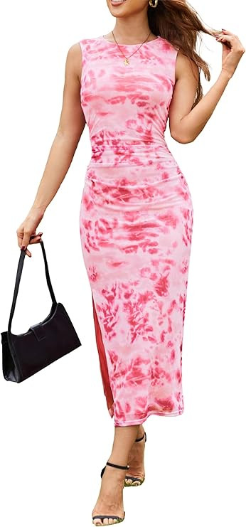 GRACE KARIN Floral Summer Dresses for Women 2025 Bodycon Sleeveless Midi Dress Side Slit Wedding ... | Amazon (US)