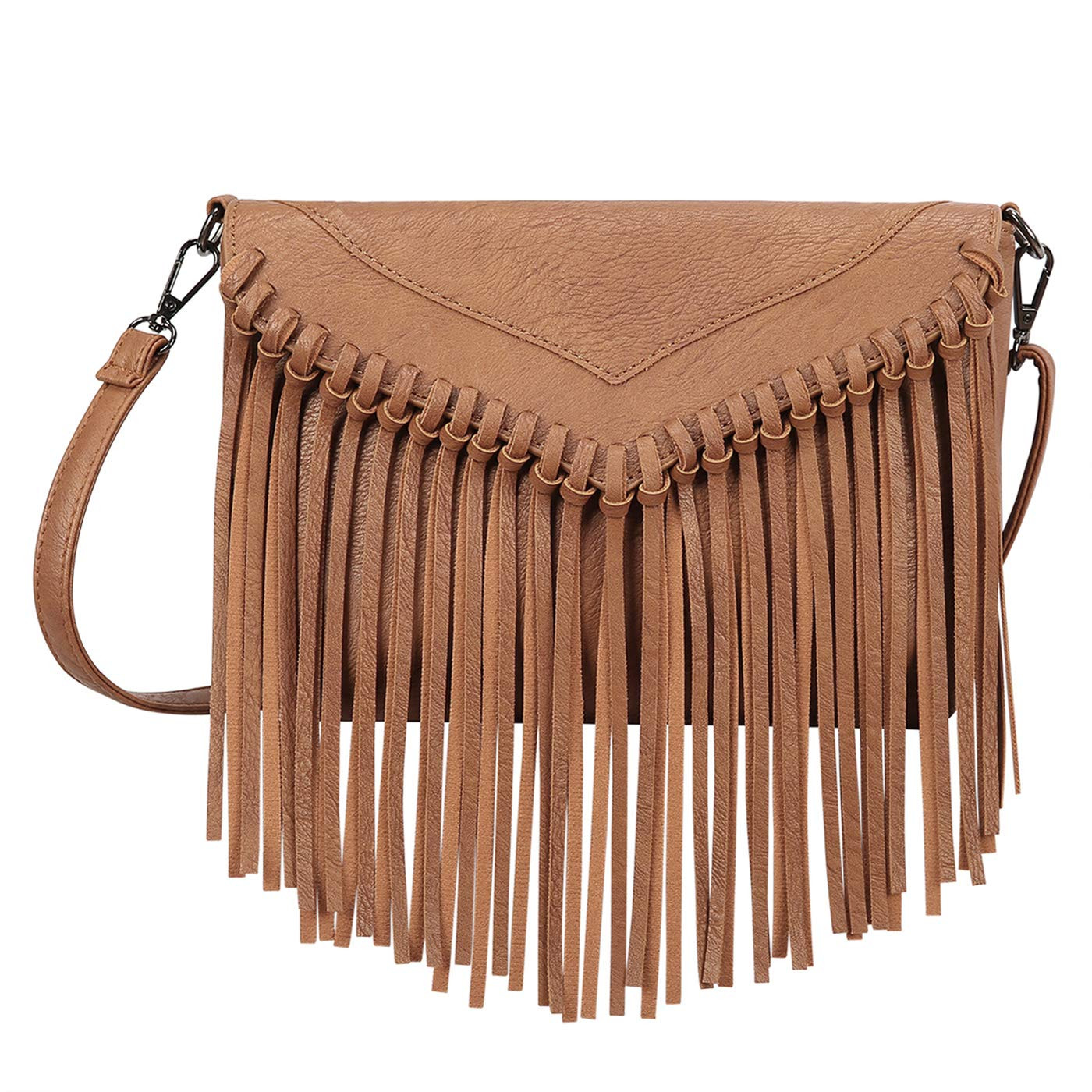 Women's PU Leather Hobo Fringe Crossbody Tassel Purse Vintage Small Handbag | Amazon (US)