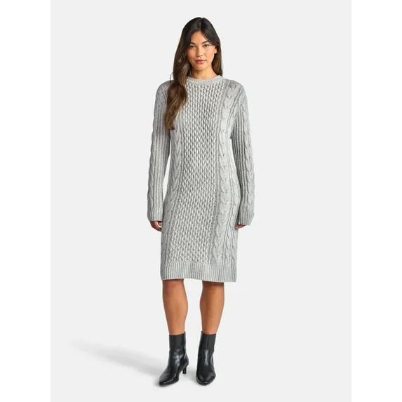 Time and Tru Women's Cable Knit Sweater Dress, Sizes XS-XXL | Walmart (US)