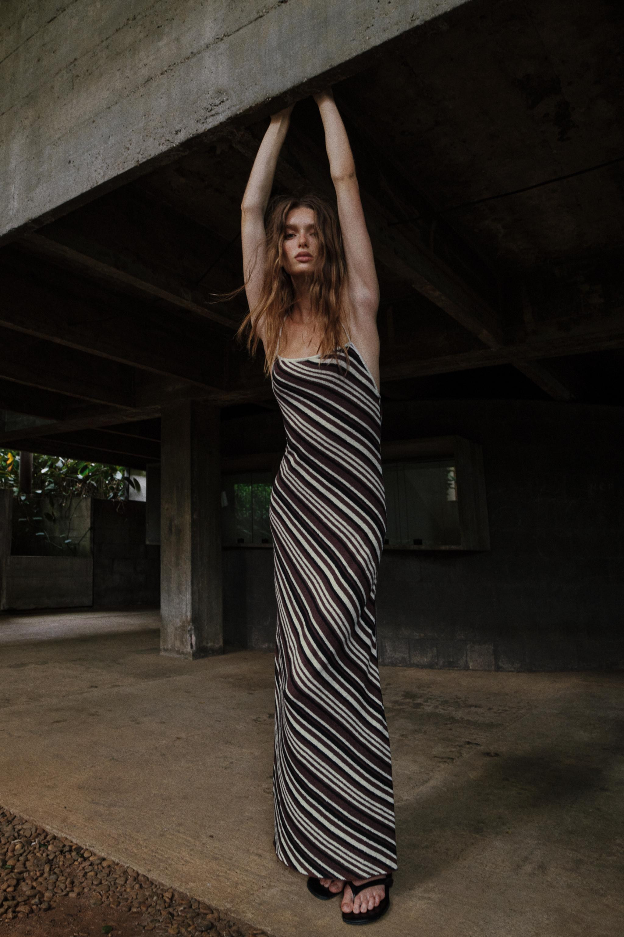 RUSTIC STRIPED MIDI DRESS | Zara US