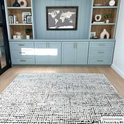 Keita Cream & Black Grid Plush Rug | Boutique Rugs