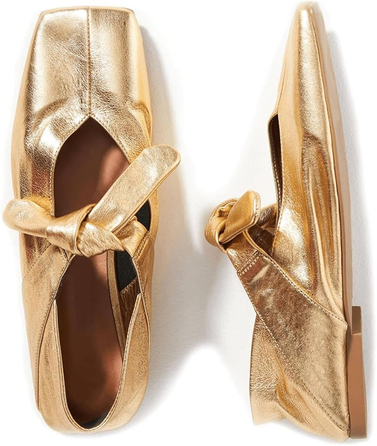 Yishaweiqi Bow Knot Ballet Flats Shoes for Women Bowtie Strap Ballerina Shoes Slip-on Square Toe ... | Amazon (US)