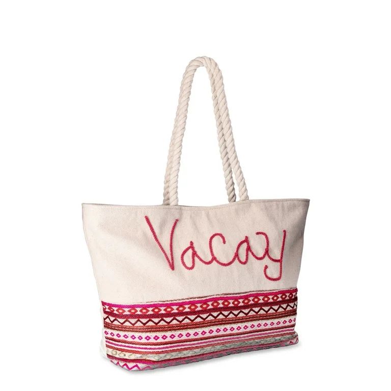 Time and Tru Women's Beach Tote with Rope Handles, Vacay | Walmart (US)