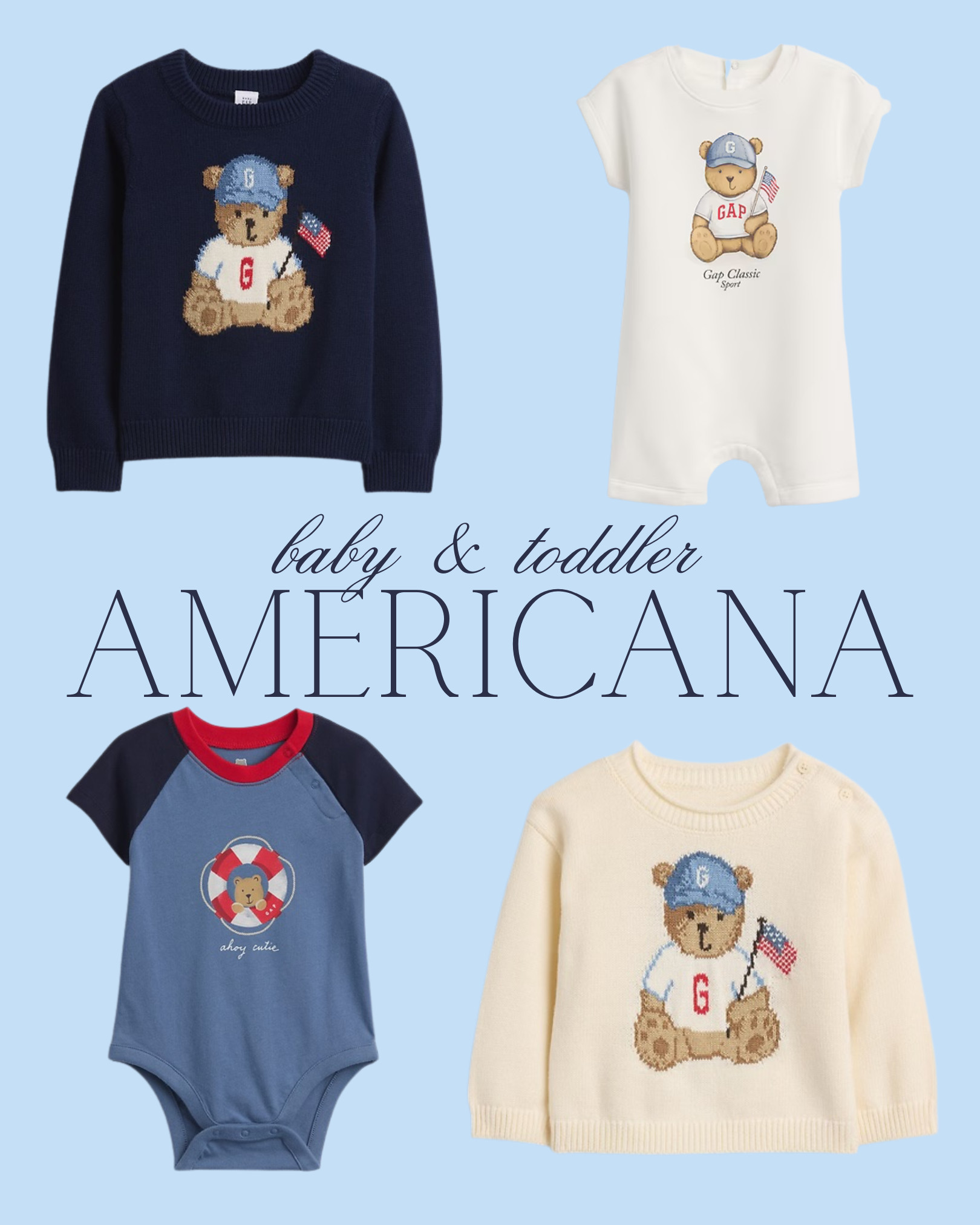 Red, white, and the cutest little blue 💙🇺🇸 Baby & toddler Americana just got an upgrade with these adorable finds—perfect for summer holidays, family photos, and everyday play. Which one is your favorite? 🧸

baby americana outfits, toddler americana style, gap baby clothes, gap toddler outfits, baby 4th of july outfit, toddler 4th of july outfit, patriotic baby clothes, red white and blue outfits, baby summer outfits, toddler summer outfits, classic baby style, preppy baby clothes, baby boy outfits, baby girl outfits, neutral baby clothes, soft cotton baby clothes, cozy baby sweaters, toddler sweaters, baby graphic tees, baby rompers, toddler one piece outfits, matching sibling outfits, family photo outfit ideas, summer family photos outfits, classic american style, timeless kids fashion, everyday baby essentials, comfortable baby clothes, breathable fabrics baby, cute baby outfits 2026, toddler outfit ideas, baby shower gift ideas, new mom gift ideas, affordable baby clothes, gap kids style, baby wardrobe staples, capsule wardrobe baby, elevated basics kids, minimalist baby style, all american outfits, holiday outfit inspiration, memorial day outfits baby, labor day outfits toddler, cute kids fashion, ltk kids finds, ltk baby finds, amazon kids alternatives, target baby style, preppy kids aesthetic 

 #LTKBaby #LTKKids