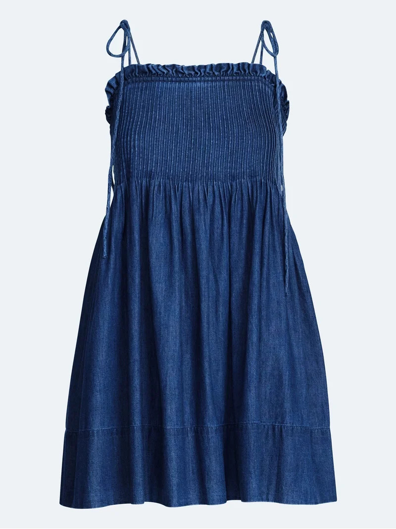 Free Assembly Women's Denim Pintuck Mini Dress, Sizes XS-XXL | Walmart (US)