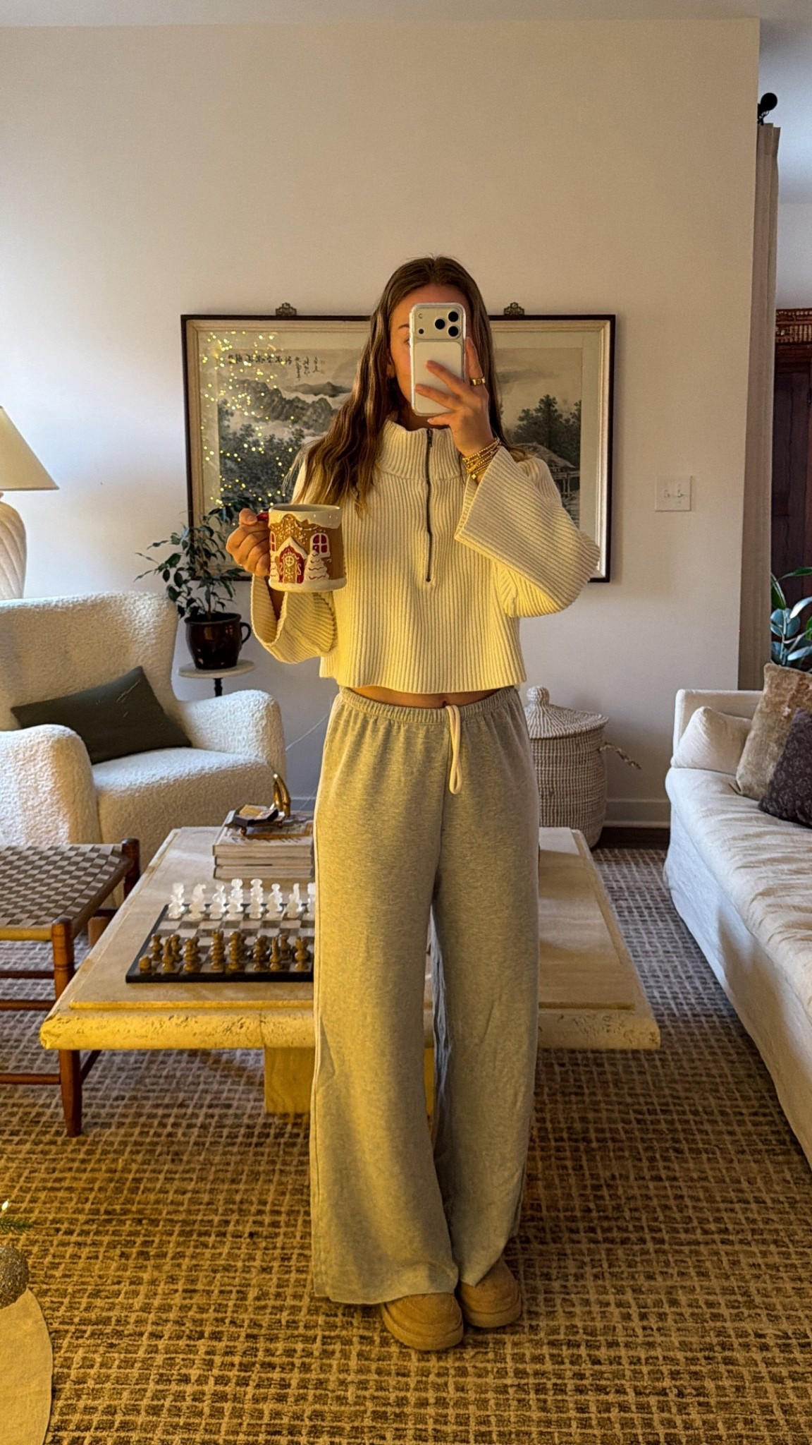 12/4/25 my morning loungewear outfit, linking my super comfy and cozy grey lounge pants from Aerie that I’ve been loving, paired with my Free People sweater I’m wearing in today’s video. The perfect relaxed winter morning uniform.

#LTKHoliday #LTKmorningroutine #LTKootd
