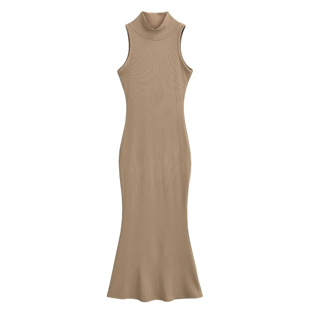 Women's Turtleneck Sleeveless Knitted Dress Stretch Slim Fit Retro Solid Color Long Dress | Amazon (US)