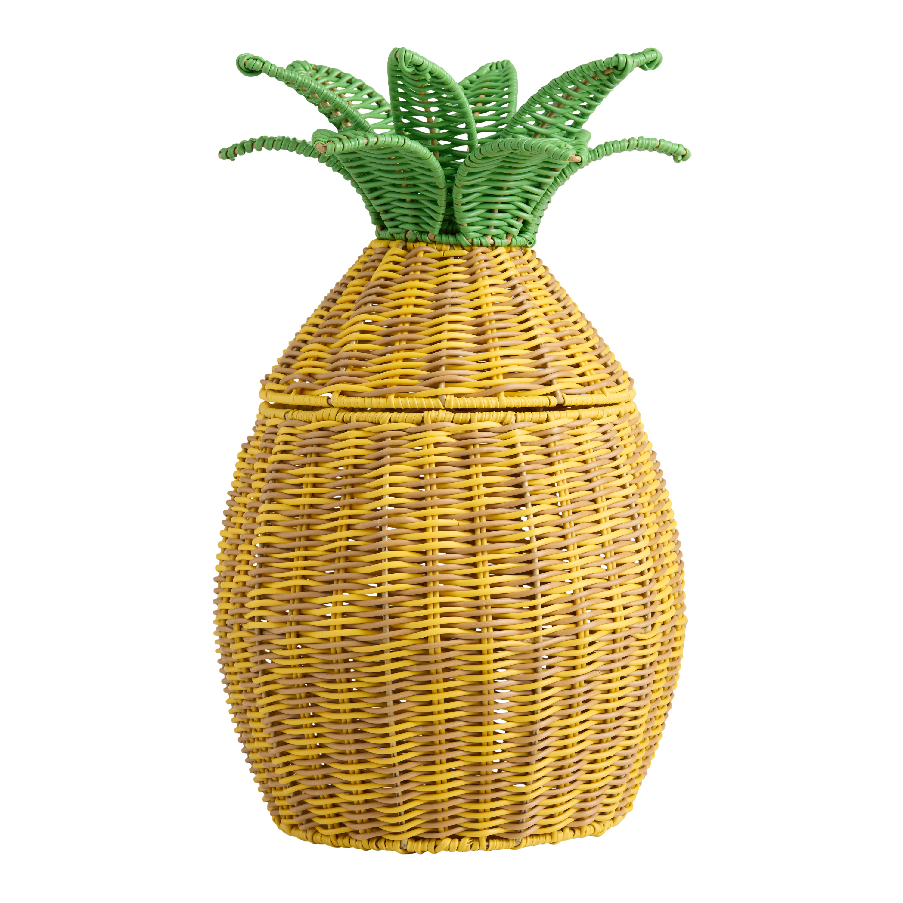 Faux Rattan Pineapple Shaped Outdoor Basket with Lid | World Market