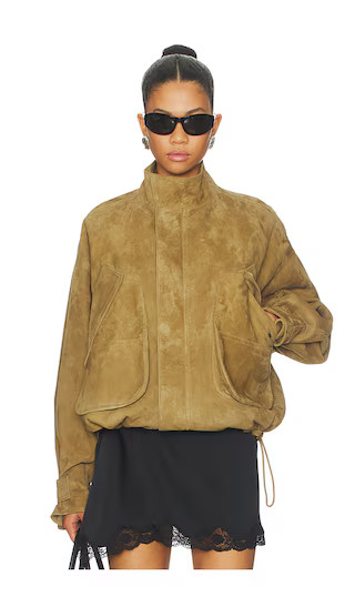 Suede Bomber Jacket in Sand | Revolve Clothing (Global)