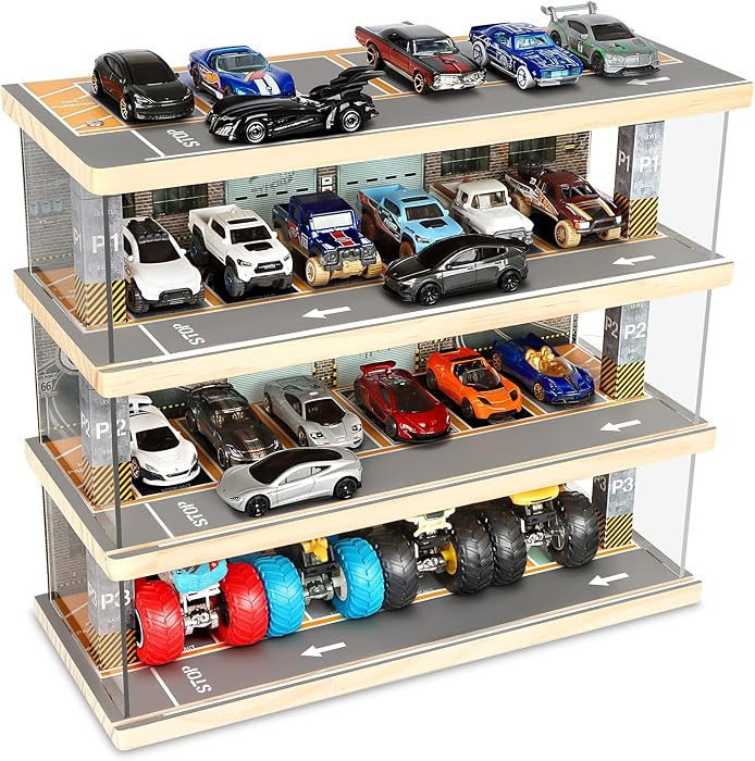 Saichotoy Display Case for Hot Wheels, Lighted 4-Tier Wooden Garage Storage | Amazon (US)
