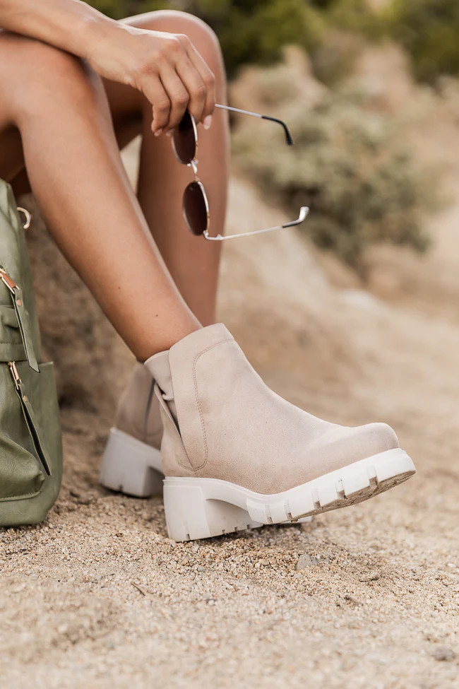 Rita Beige Platform Suede Booties | Pink Lily