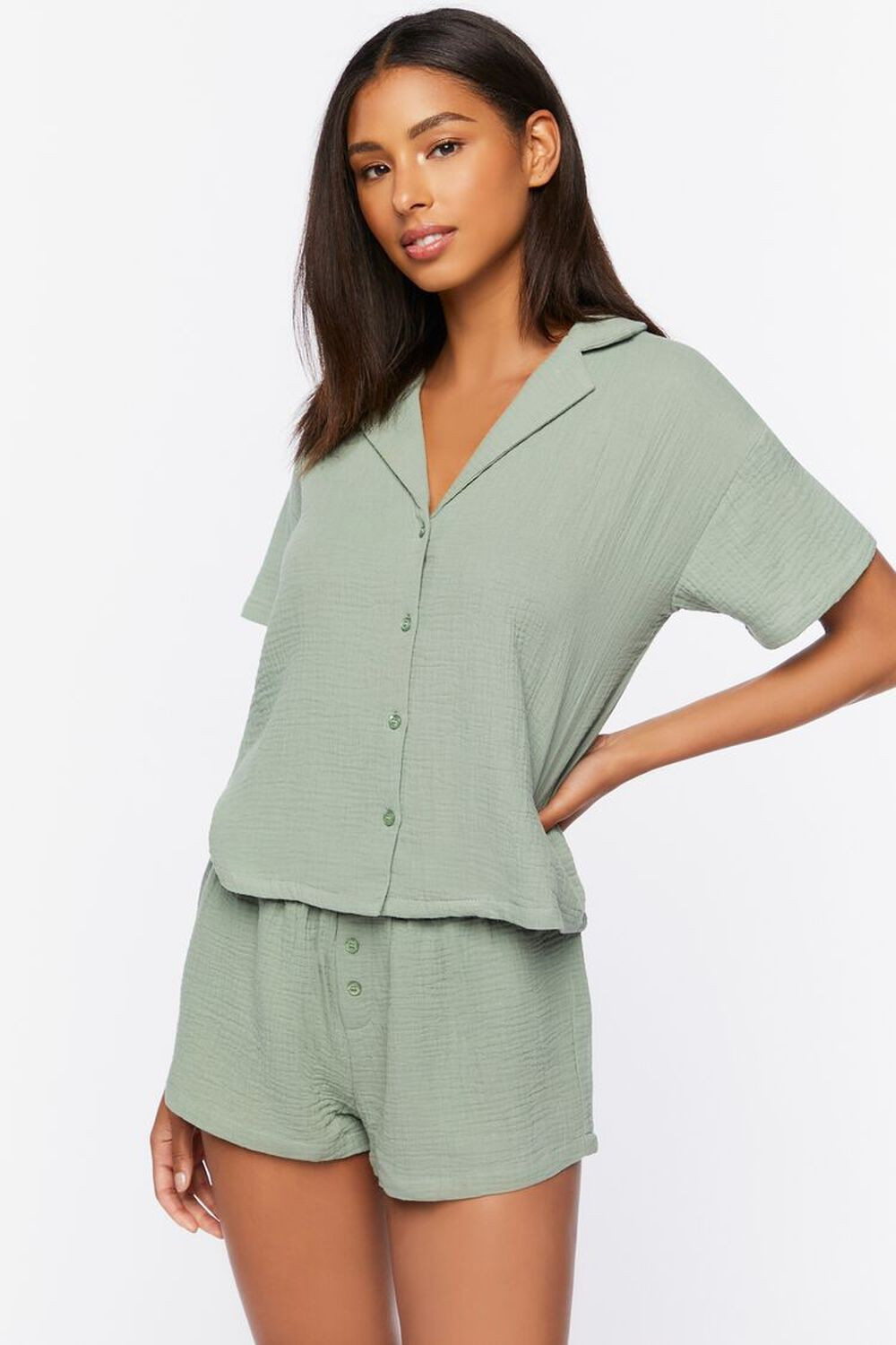 Gauze Pajama Shirt & Shorts Set | Forever 21 | Forever 21 (US)