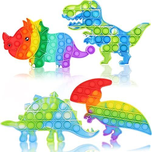 4 Pcs Push Pop Bubble Dinosaur Fidget Sensory Toy Sets for Anxiety for Kids and Adults Stress Reliev | Amazon (US)