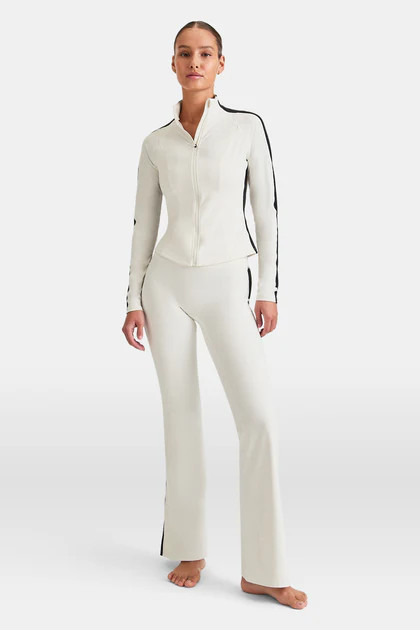 DAYFLEX CONTRAST STRIPE ZIP THROUGH JACKET - IVORY AND SHADOW BLACK | TALA (UK)