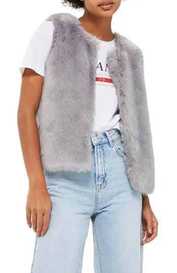 Women's Topshop Clair Faux Fur Vest, Size 0 US (fits like 00) - Grey | Nordstrom