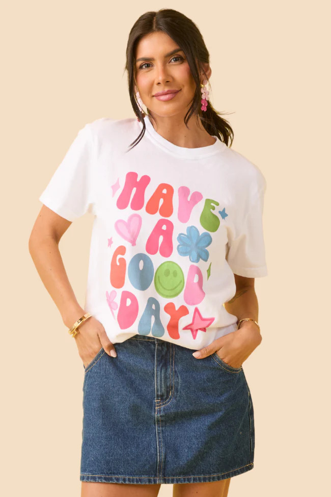Have A Good Day White Graphic Tee SALE | Pink Lily