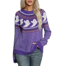 YEMOCILE Halloween Knitted Sweater for Women with Cute Ghost Pattern Gothic Streetwear with Long ... | Amazon (US)
