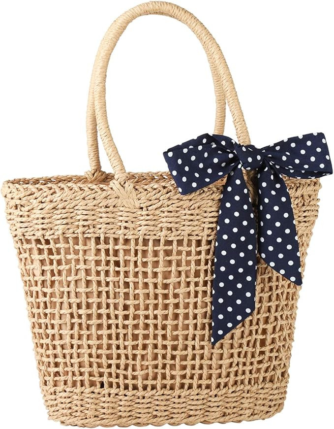 YXILEE Straw Tote Bag for Women - Summer Beach Bag Foldable Woven Tote Bags | Amazon (US)