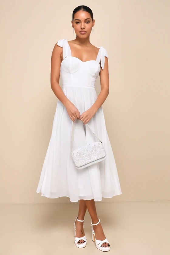 Sophisticated Charisma White Tie-Strap A-Line Midi Dress | Lulus