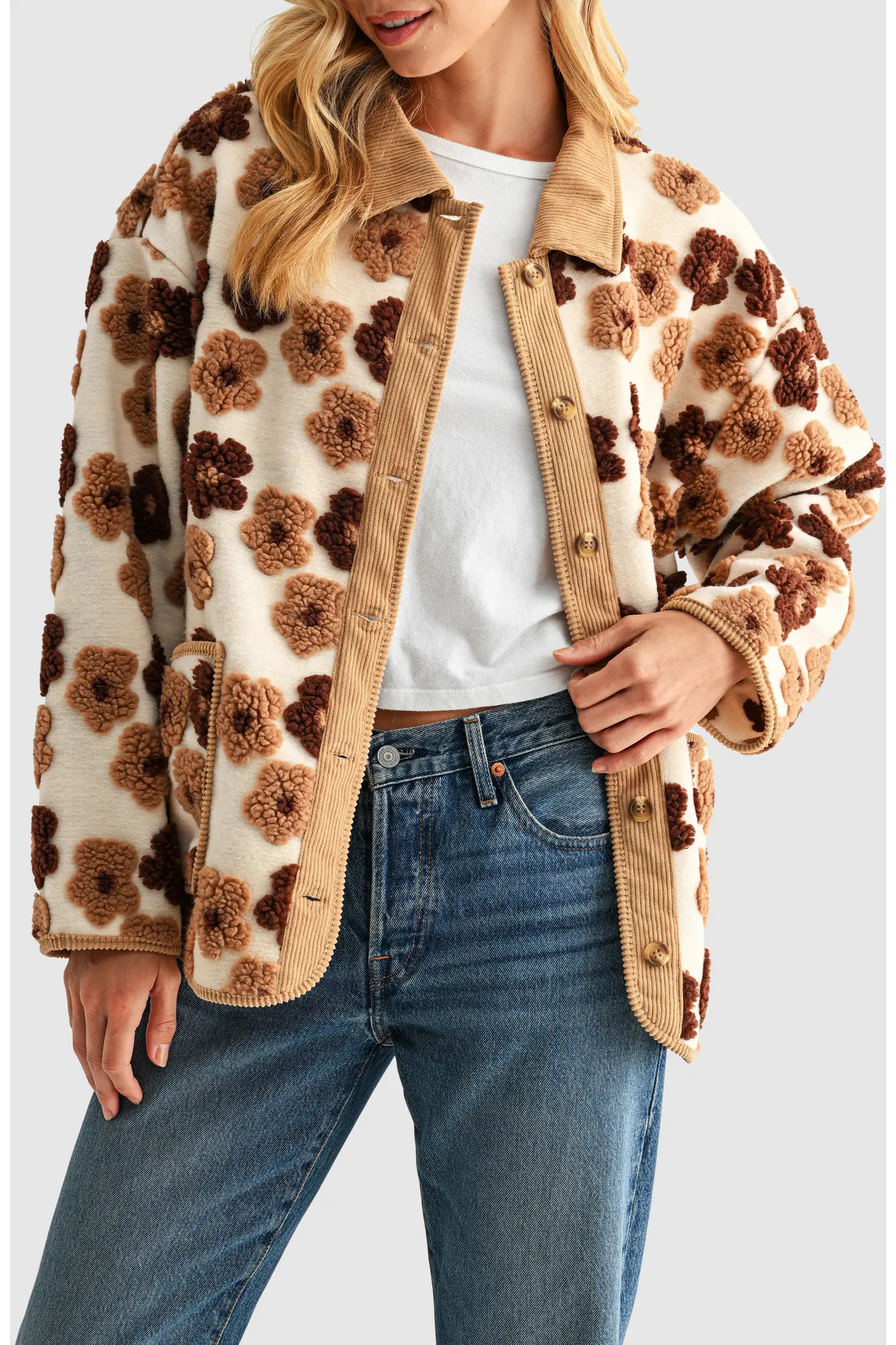 All in Favor Floral High Pile Fleece Jacket (Women) | Nordstrom | Nordstrom