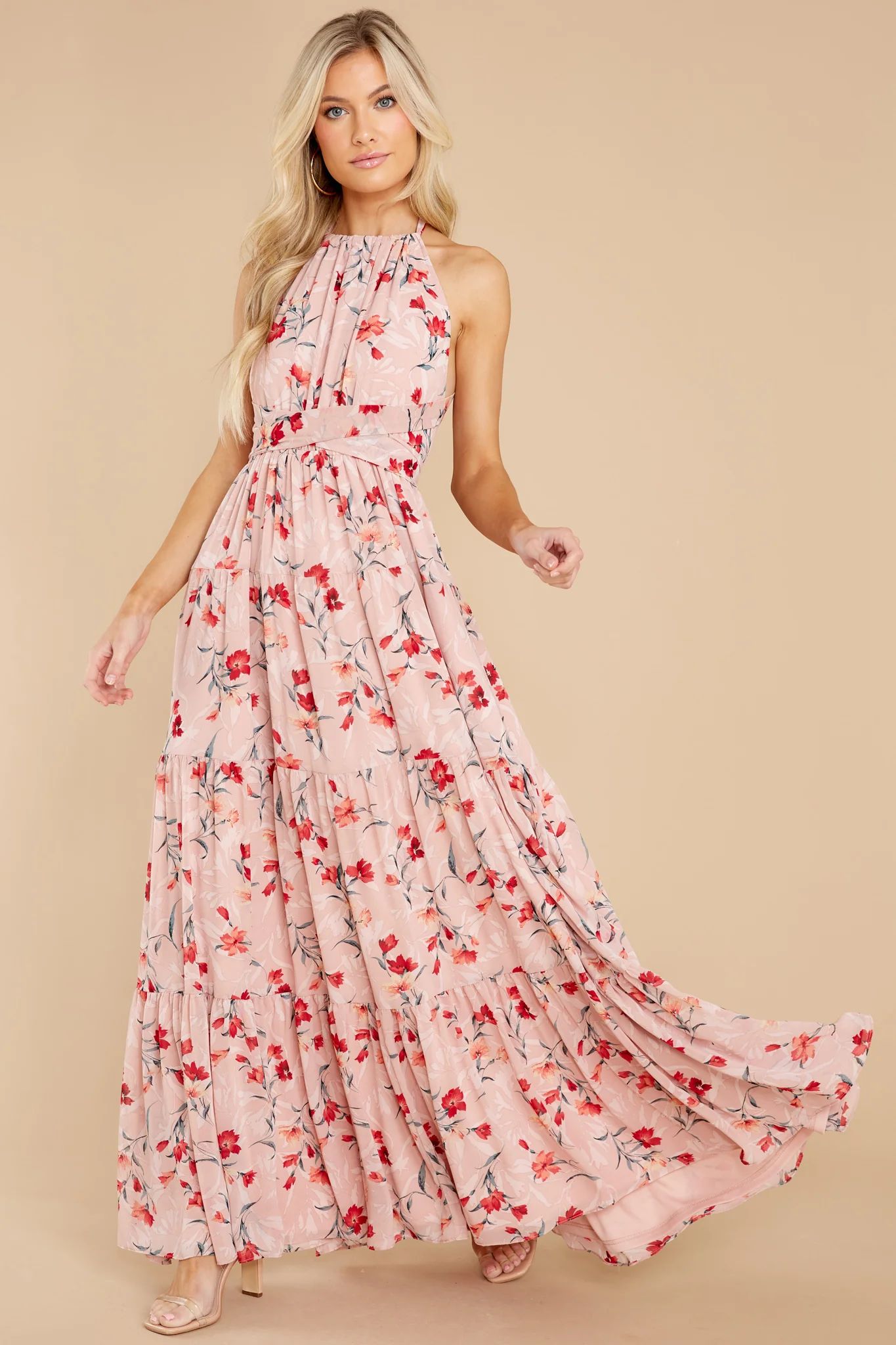 Heat Of The Moment Blush Floral Print Maxi Dress | Red Dress 