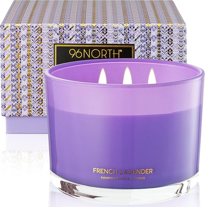 96NORTH Luxury Lavender Soy Candle | Large 3 Wick Jar Candle | Up to 50 Hours Burning Time | 100%... | Amazon (US)