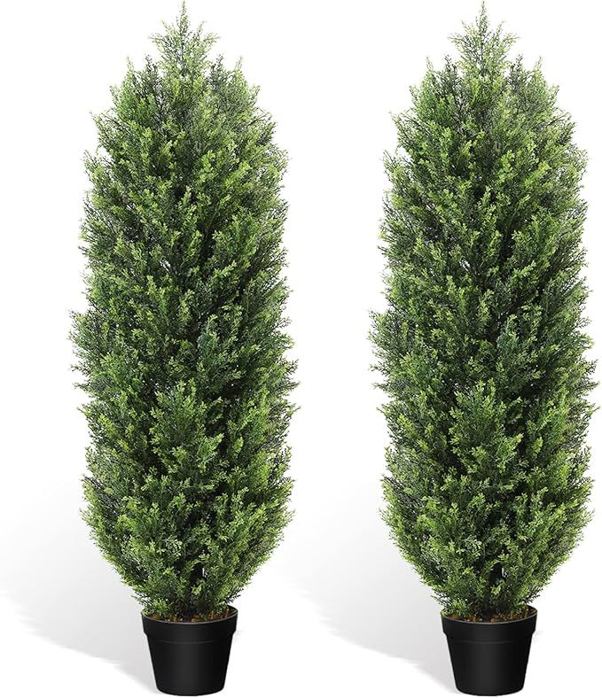 THE BLOOM TIMES 2 Pack Topiary Trees Artificial Outdoor Cedar Pine Fake Trees Potted UV Rated for... | Amazon (US)