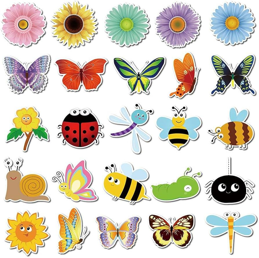 Anor Wishlife Sunflowers Stickers(50pcs),Hungry Caterpillar,Insect ,Butterfly,Spring,Summer,Bee P... | Amazon (US)
