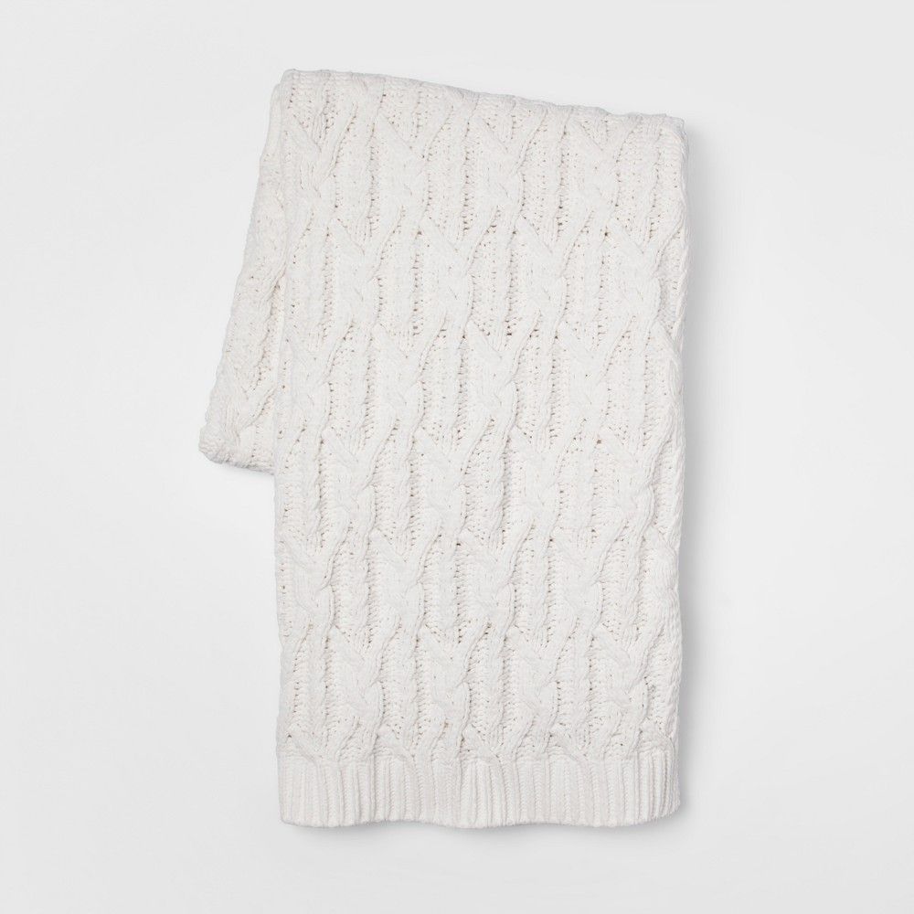 60""x50"" Knit Chenille Throw Blanket Cream (Ivory) - Threshold | Target