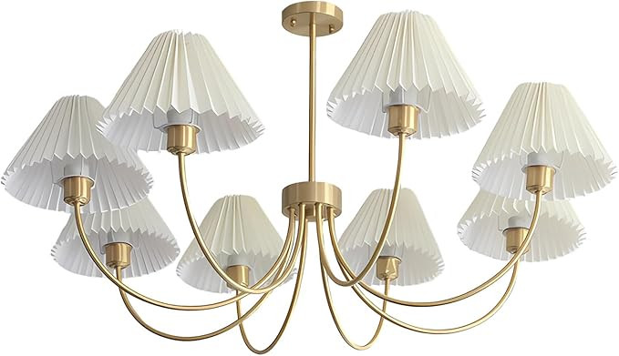 KCO Lighting Brushed Brass Sputnik Chandelier Gold Metal Chandelier with White Pleated Fabric Sha... | Amazon (US)