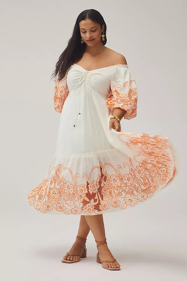 Tina Puff-Sleeved Embroidered Maxi Dress | Anthropologie (US)