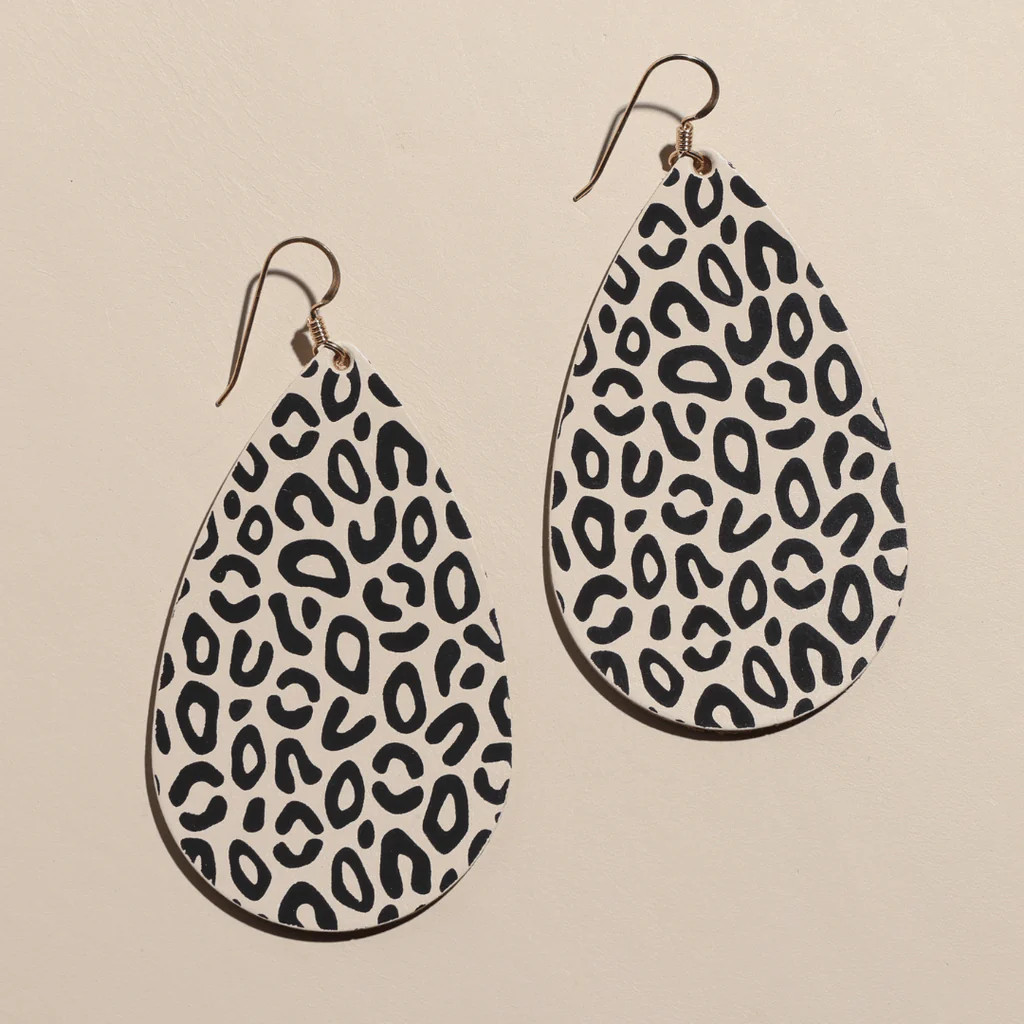 Ecru Posh Leopard Teardrops | Nickel and Suede
