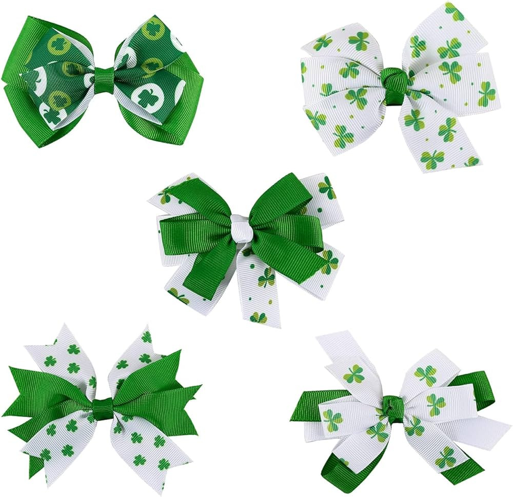 St.Patrick's Day Hair Bows Clips Shamrock Hair Bows Clips Irish Green Shamrock Clover Hairpin Gro... | Amazon (US)