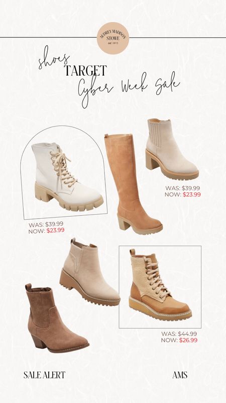 Target Black Friday Shoe Sale! Target has such great boots/booties for this time of year, and for a super affordable price. I stuck with the neutrals and browns but they have different colors options in most of these! I pulled some booties, combat boots, mountain boots, and knee high boots, they have a option for everyone!

#LTKshoecrush #LTKsalealert #LTKCyberweek