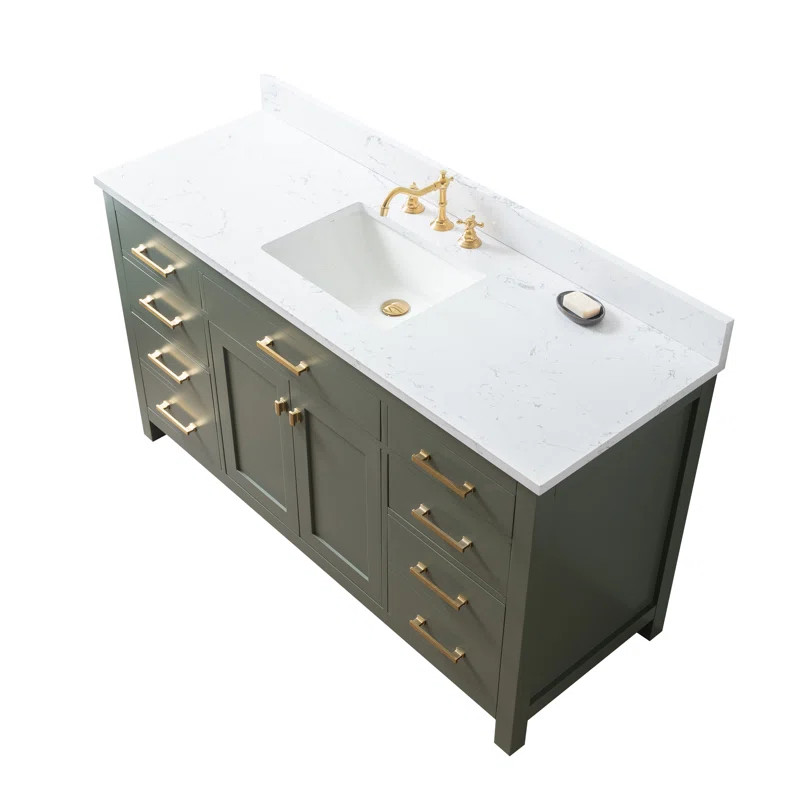 Saur 60'' Free Standing Single Bathroom Vanity with Engineered Stone Top | Wayfair North America