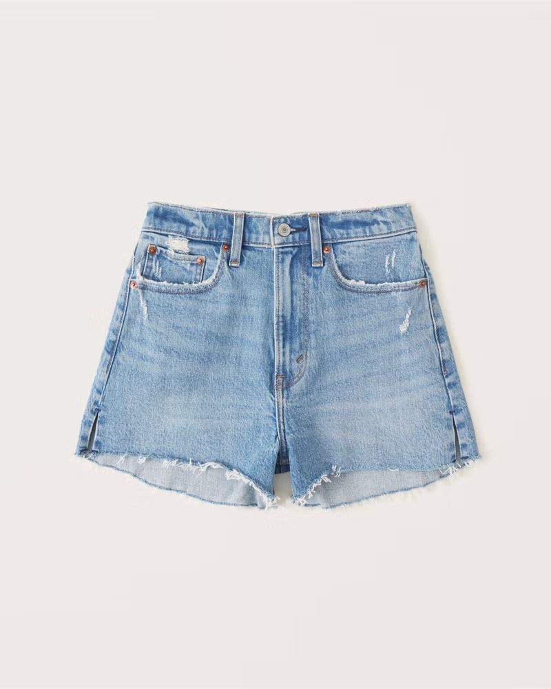 Abercrombie & Fitch Women's High Rise Mom Shorts in Medium Light Wash - Size 37 | Abercrombie & Fitch (US)