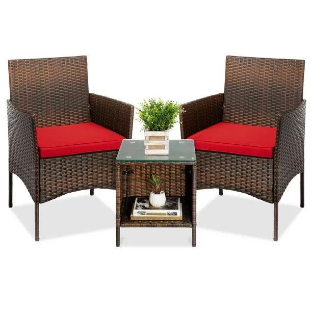 Best Choice Products 3-Piece Outdoor Wicker Conversation Bistro Set, Patio Chat Furniture w/ 2 Ch... | Walmart (US)